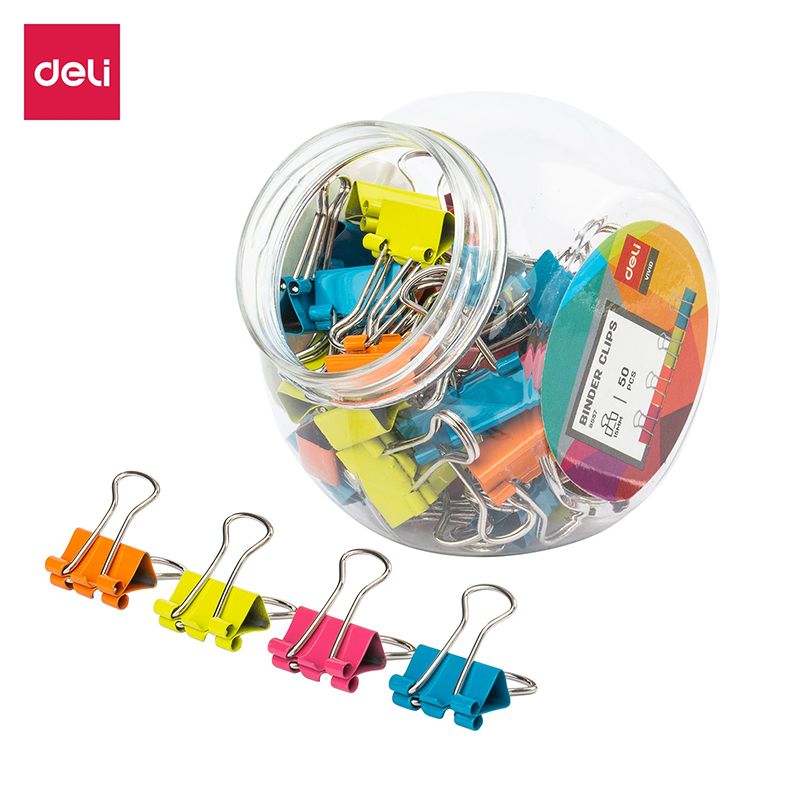 Foldback Binder Clips - 15mm (50pc) in Jar - Bright Colours - Deli