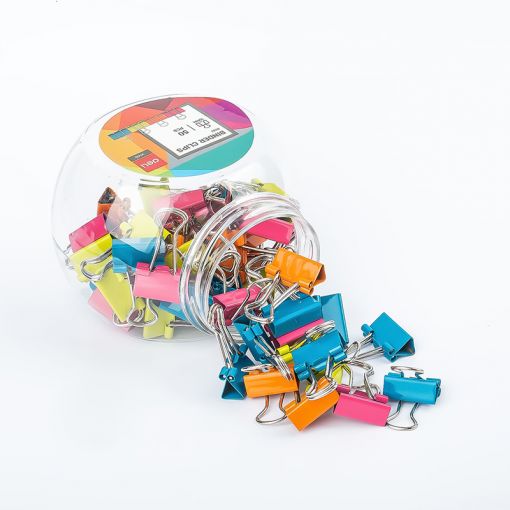 Foldback Binder Clips - 15mm (50pc) in Jar - Bright Colours - Deli