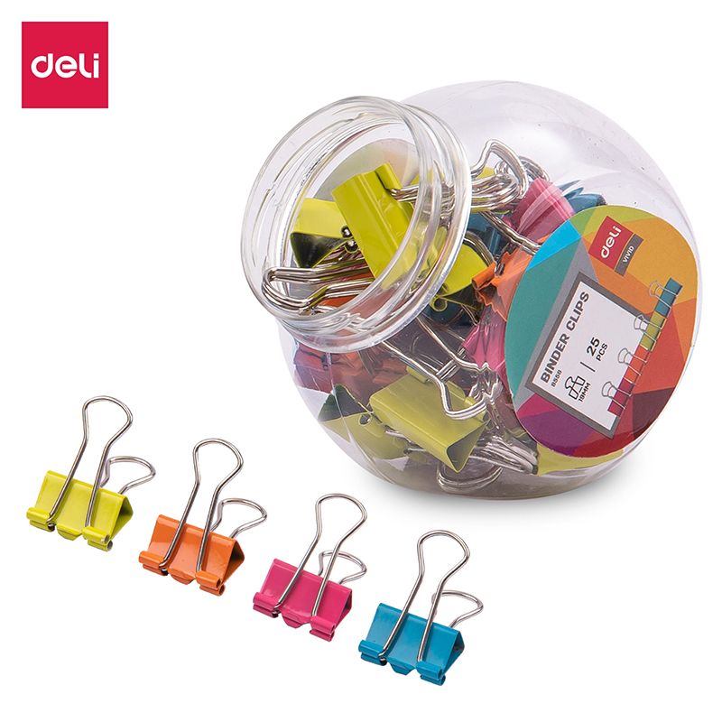 Foldback Binder Clips - 19mm (25pc) in Jar - Bright Colours - Deli