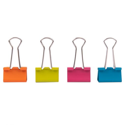 Foldback Binder Clips - 25mm (12pc) in Jar - Bright Colours - Deli