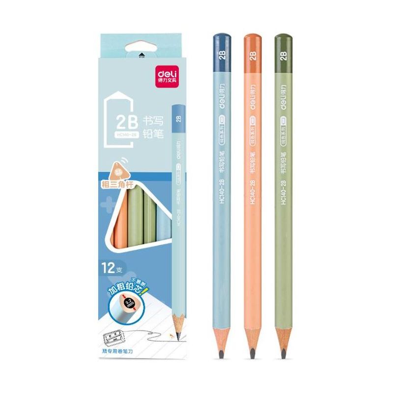 Pencils - 2B (12pc) Triangular Pastel with Sharpener - Deli