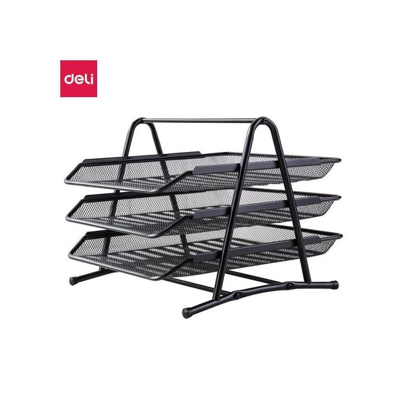 File Tray 3 Tier Metal Mesh 350x278x275mm Black - Deli