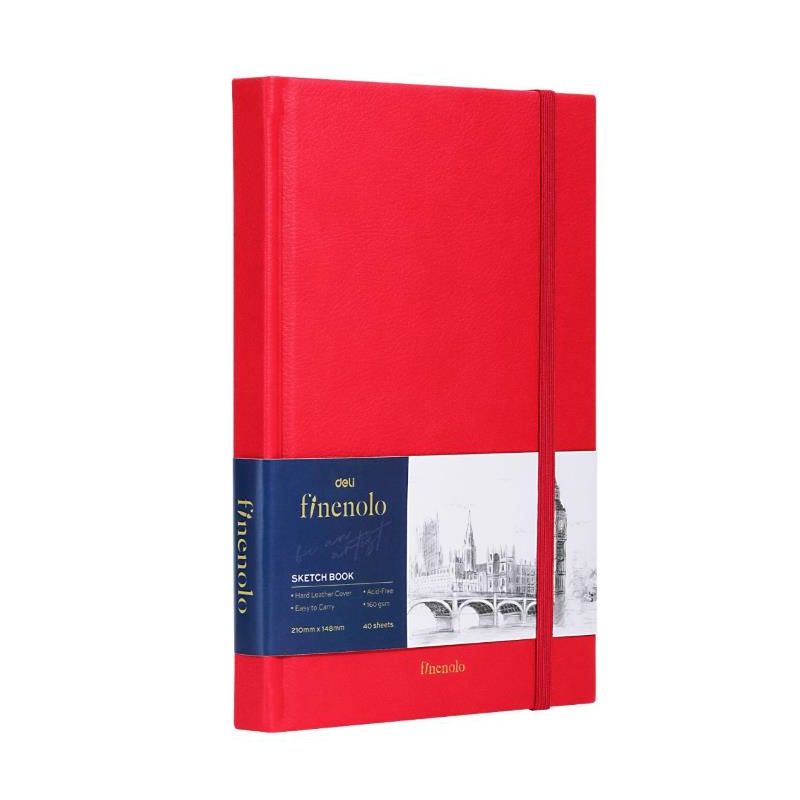 Sketch Book Finenolo - A5 Red Cover Acid Free 160gsm 40 Sheets  - Deli