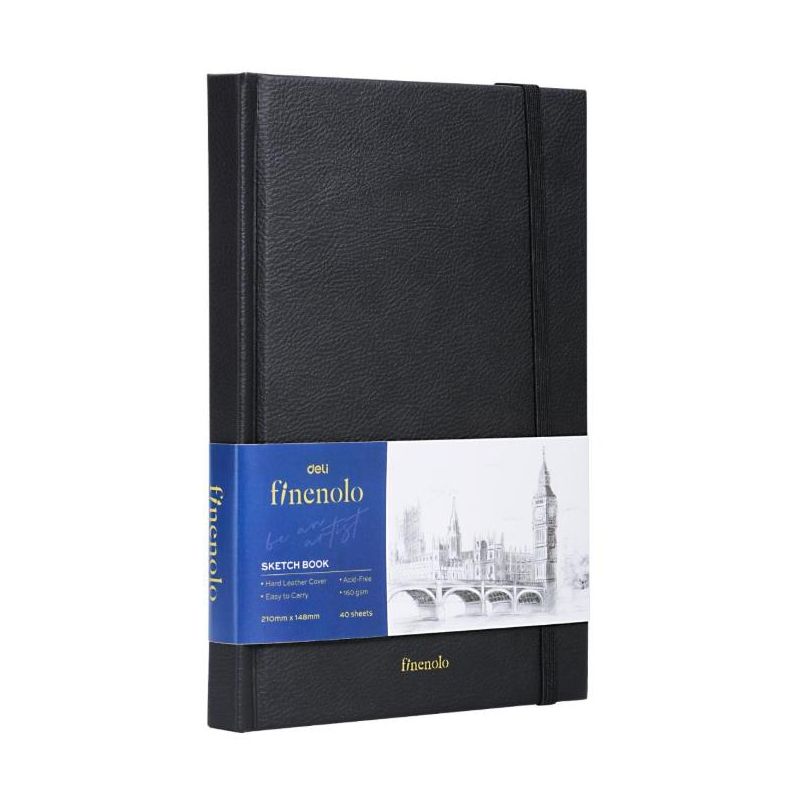 Sketch Book Finenolo - A5 Black Cover Acid Free 160gsm 40 Sheets  - Deli