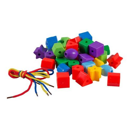 Bright Plastic Beads & Laces in Bag (54pc) - Large (~2.5cm)