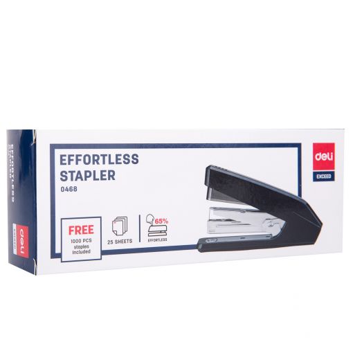 Effortless Stapler 25 Sheets24/6 & 26/6 Black Metal Full Strip - Deli