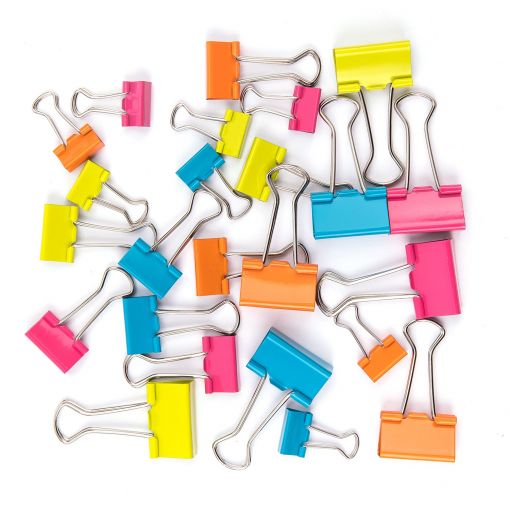 Foldback Binder Clips - 25/19/15mm (24pc) in Jar - Bright Colours - Deli