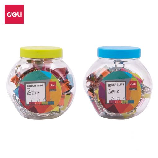 Foldback Binder Clips - 25/19/15mm (24pc) in Jar - Bright Colours - Deli