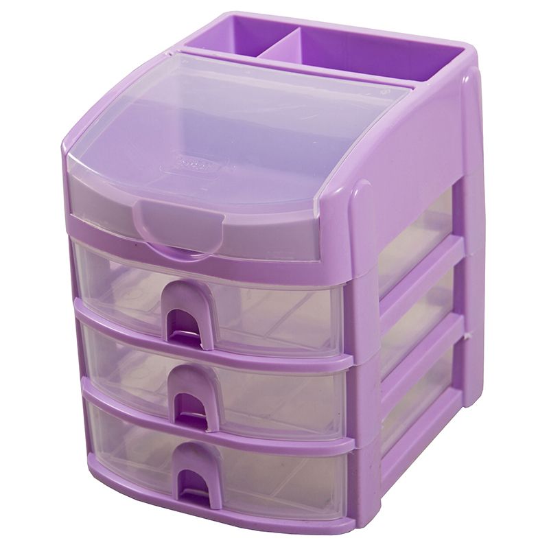 3xDrawers Stationery Storage with 3 Top Compartments - Lilac