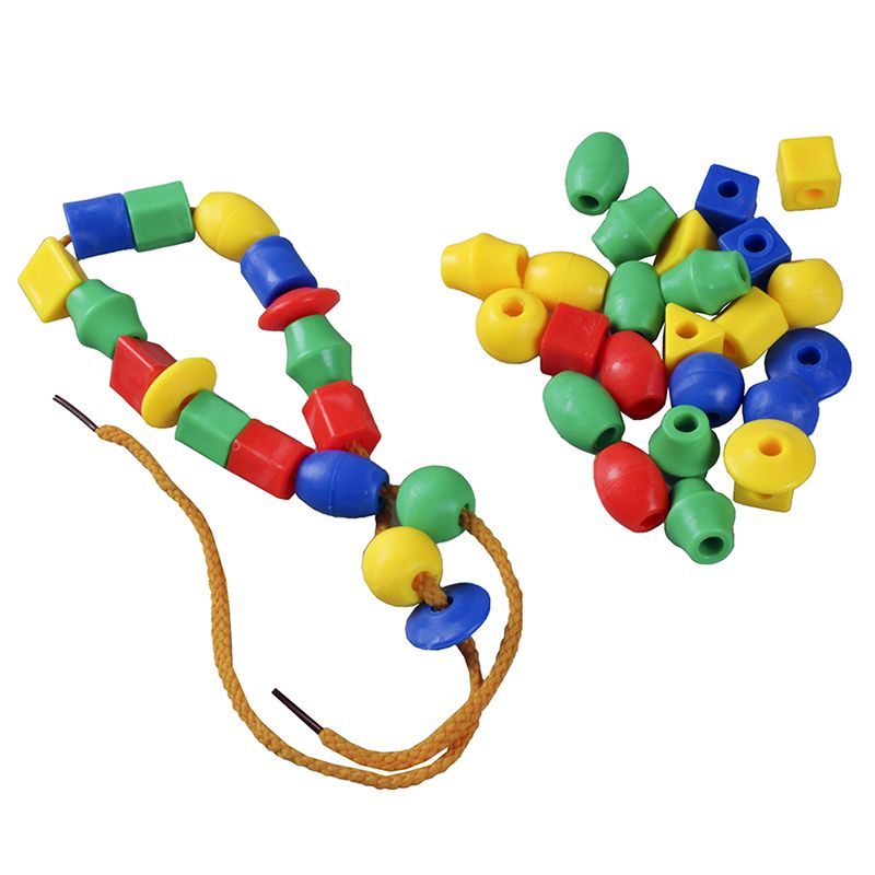 Bright Plastic Beads & Laces in Bag (~140pc) Small
