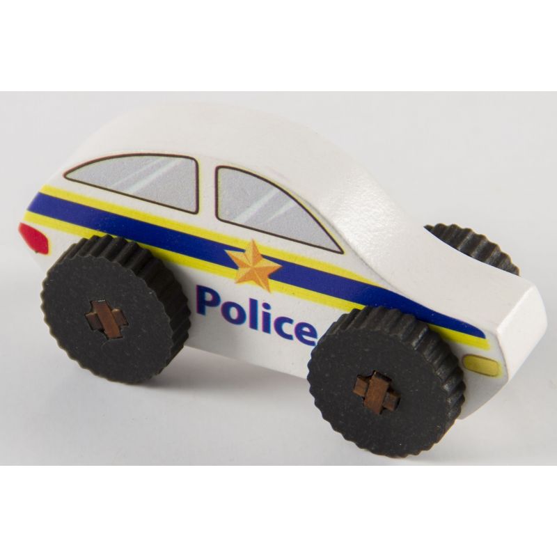 Wooden Coloured Car - Police - Small