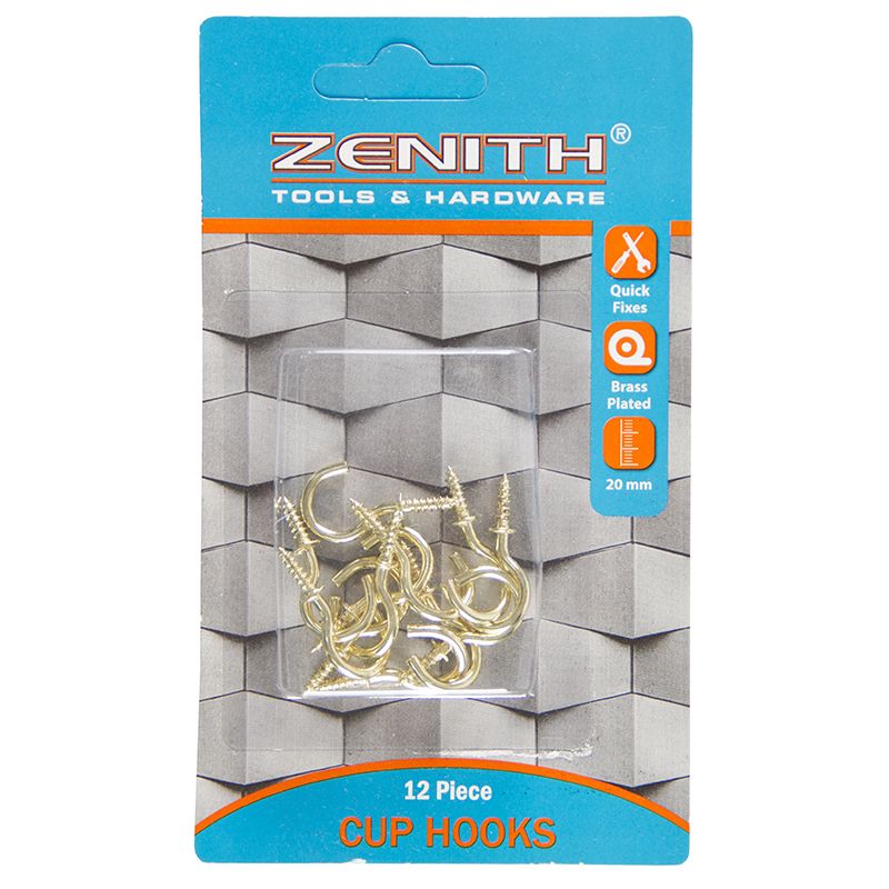 Brass Cup Hooks (12pc) - 20mm