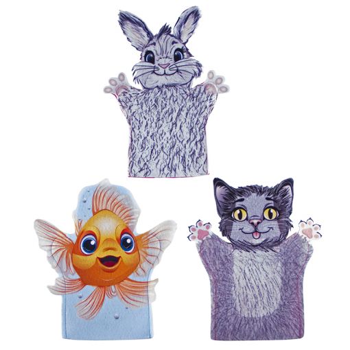 Hand Puppets Glove Set - Printed Pets (6pc)