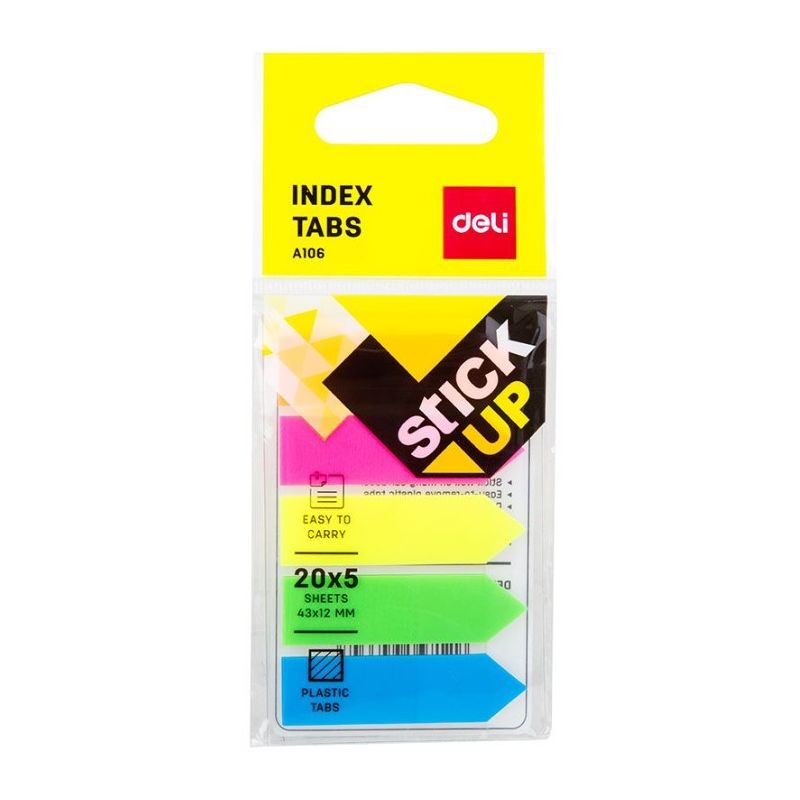 Index Tabs 43x12mm PP Tab in 5 colours (100pc) - Deli