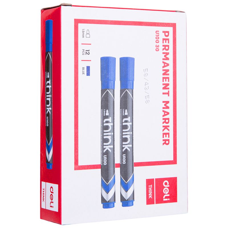 Permanent Marker - Bullet Tip 1.5mm (12pc) - Blue - Deli