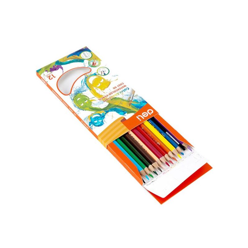 Colour Pencils - 3mm (12pc + Brush) Triangular - Water Colored - Deli