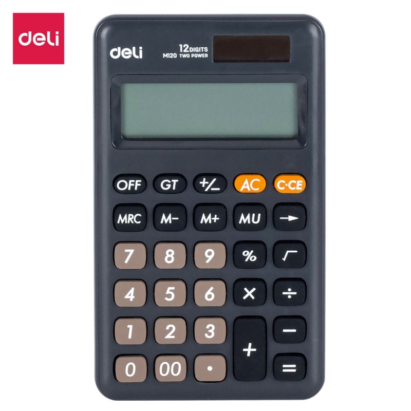 Calculator Pocket - 12 Digits Dual Power - Dark Grey - Deli