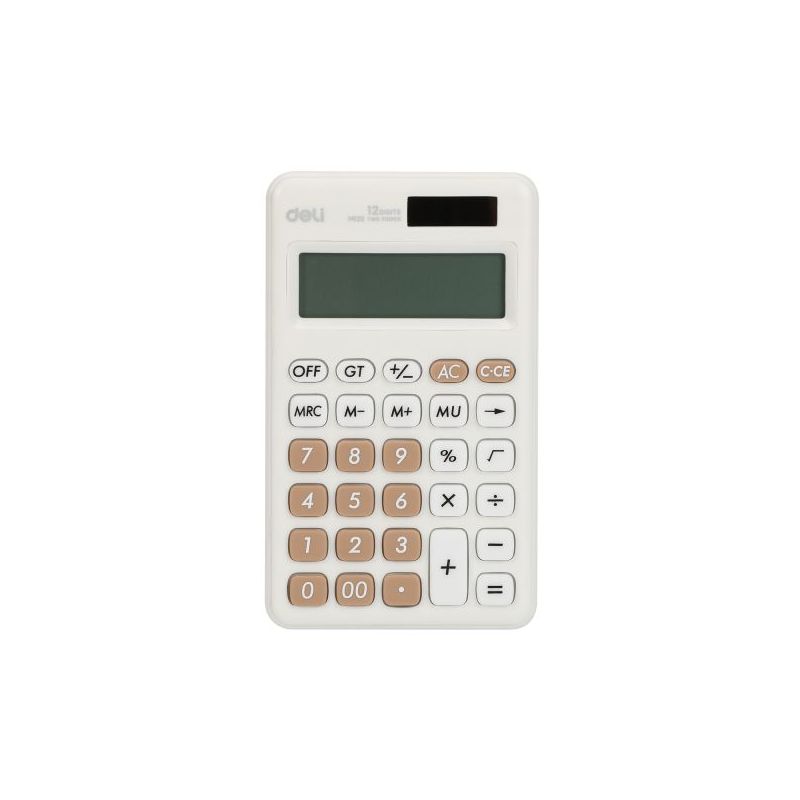 Calculator Pocket - 12 digits Dual Power - White - Deli