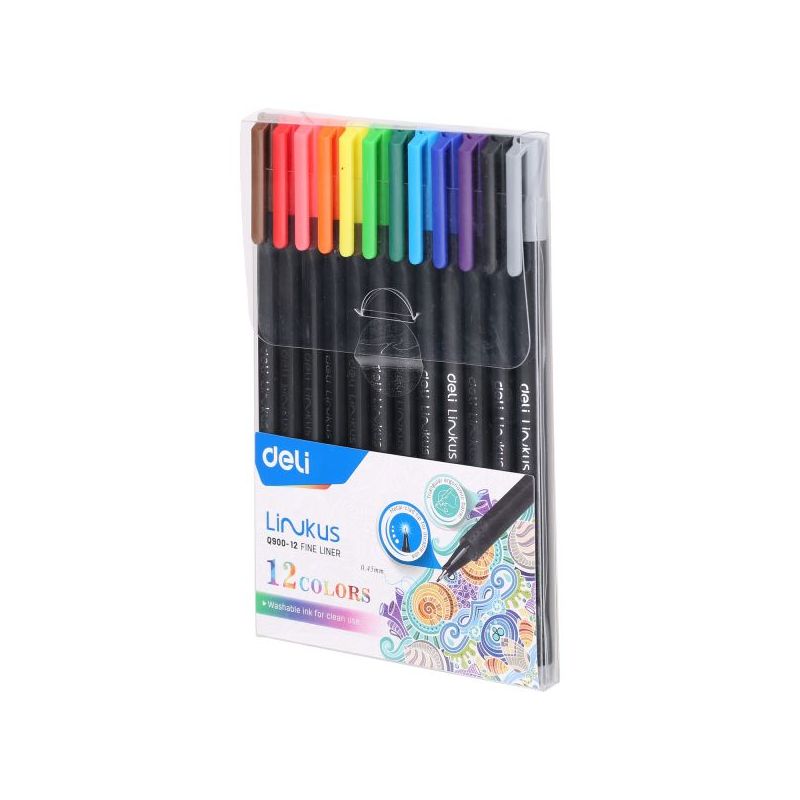 Coloured Pens - Fine Liner Tip 0.45mm (12pc) - Deli