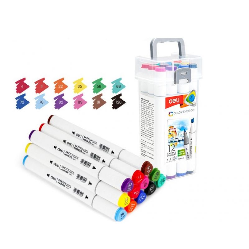 Sketch Marker - Felt Pen Dual Chisel and Bullet Tip (12pc) - Deli