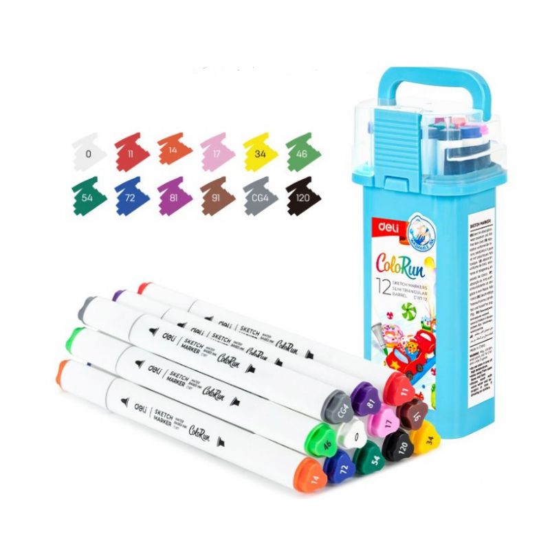 Sketch Marker (12pc) Dual Tips: Bullet: 1mm, Chisel: 7mm 12 Colours