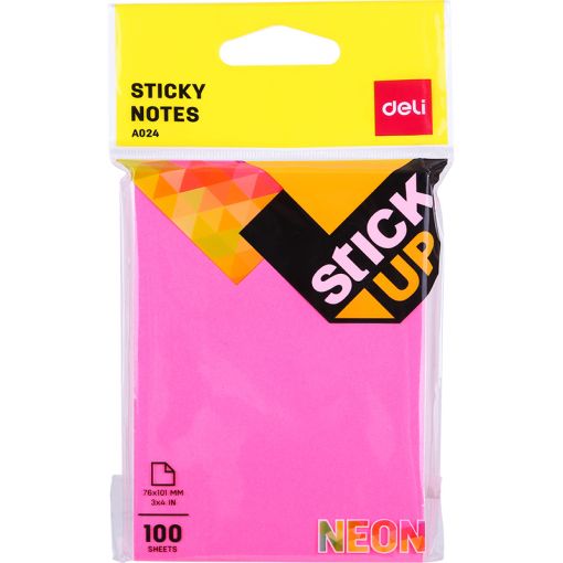 Sticky Notes 76x101mm 100 Sheets 4 Neon Colour - Deli