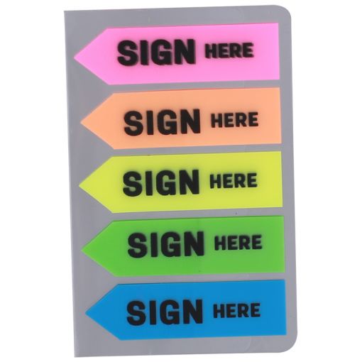 Index Tabs - Arrow Sign Here 44x12mm PP (Pink Orange Yellow Green Blue) - Deli