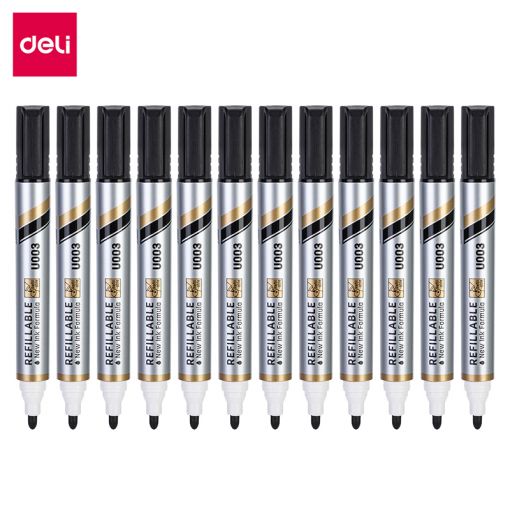 Whiteboard Marker - Bullet Tip 2.0mm (12pc) Mate - Black  - Deli