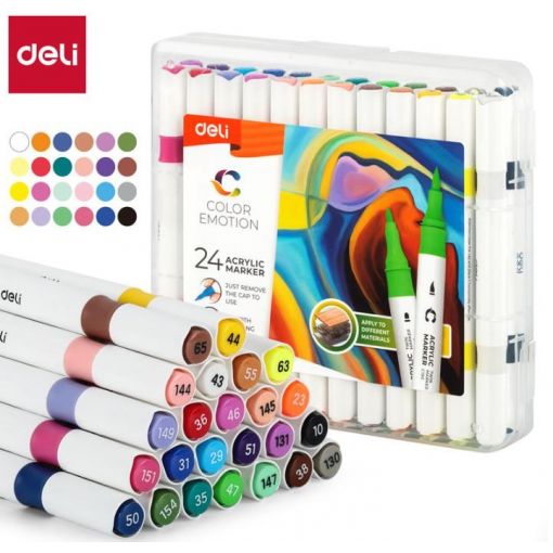 Acrylic Marker Dual Tip - Bullet Tip 1mm & Brush Tip 2mm (24pc)  in Plastic Case