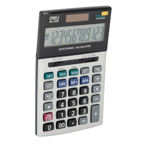 Calculator 12 Digits With Tax Rate Metal 18L x 10.7B x 2.8H cm Silver  - Deli