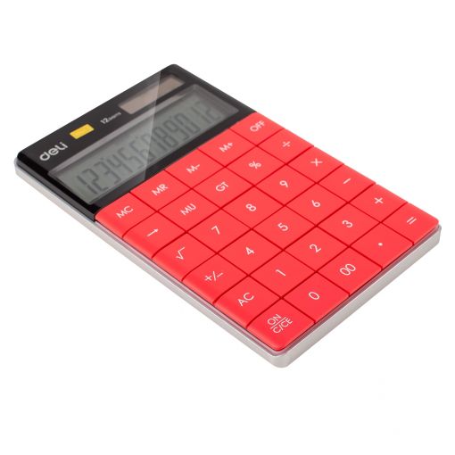 Calculator Plastic.12 Digits Dual Power 165.3x103.2x14.7mm Red - Deli