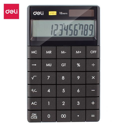 Calculator 12 Digits Dual Power 165.3x103.2x14.7mm Black - Deli