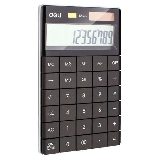 Calculator 12 Digits Dual Power 165.3x103.2x14.7mm Black - Deli