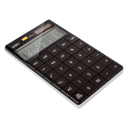 Calculator 12 Digits Dual Power 165.3x103.2x14.7mm Black - Deli