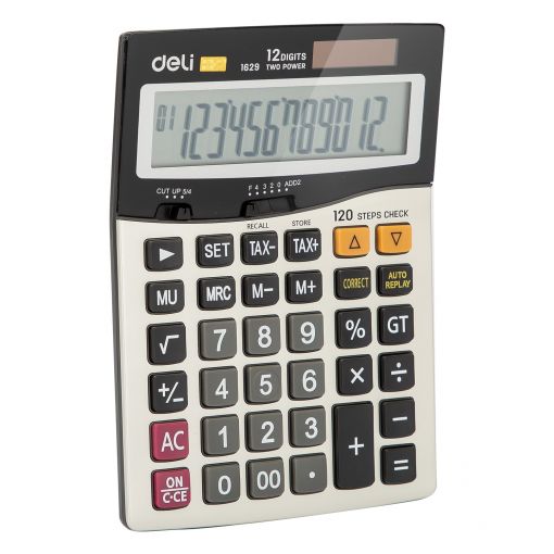 Metal Business Calculator 12 Digits 120 Steps Dual Power - Deli