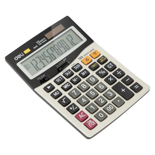 Metal Business Calculator 12 Digits 120 Steps Dual Power - Deli