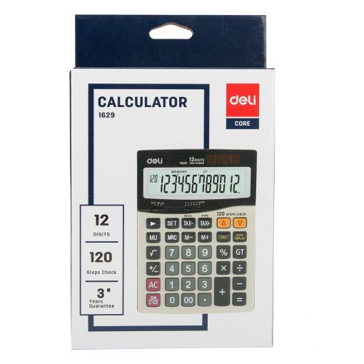 Metal Business Calculator 12 Digits 120 Steps Dual Power - Deli