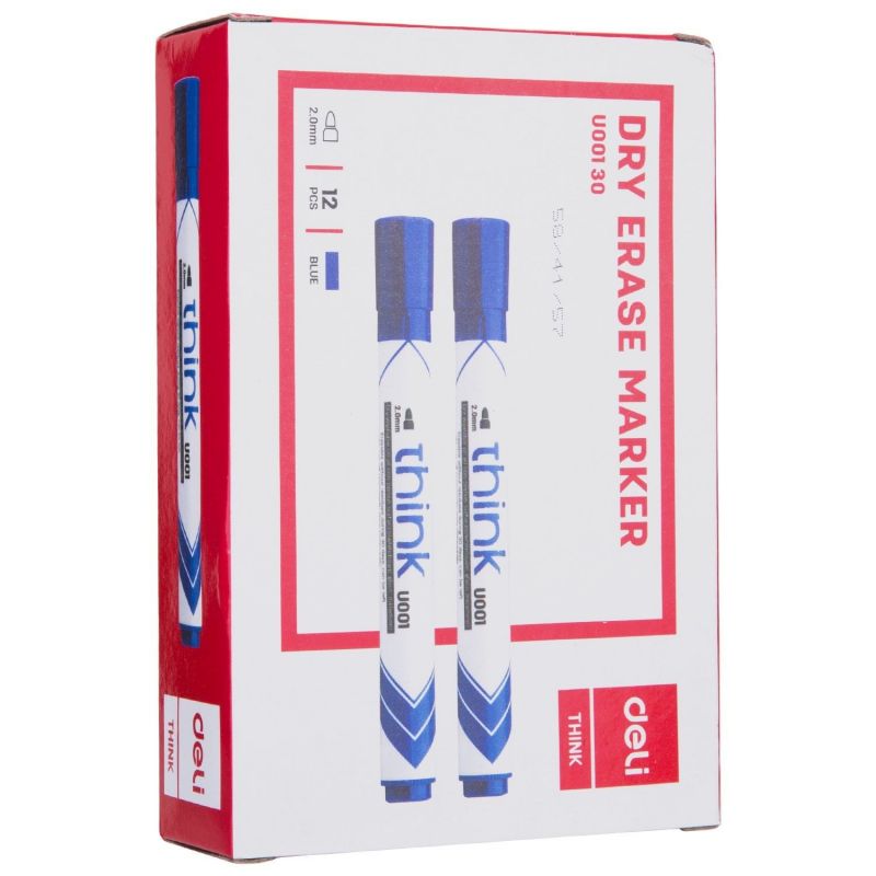 Whiteboard Marker - Bullet Tip 2.0mm (12pc) Think - Blue - Deli