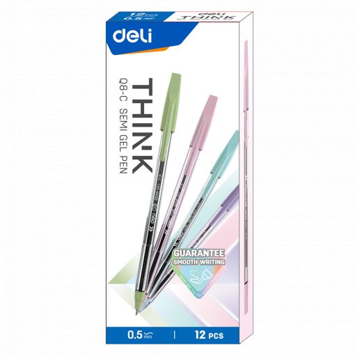 Pen - Semi Gel - Blue - Tip 0.7mm (1pc) - Think Coloured Barrel - Deli