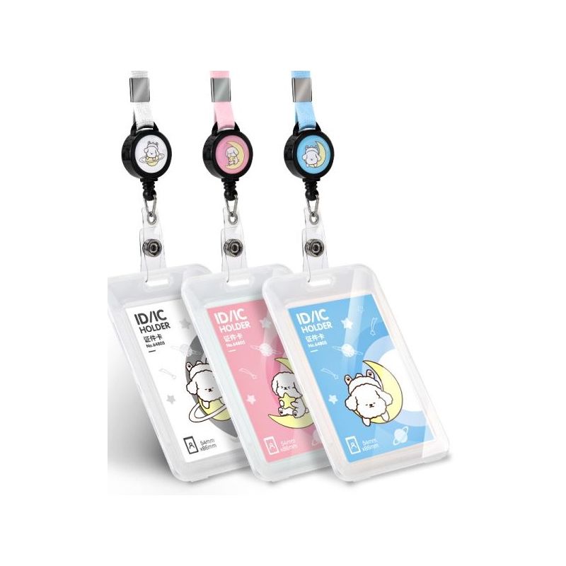 Name Badge Retractable Lanyard 112x70mm Vertical Pink - Deli