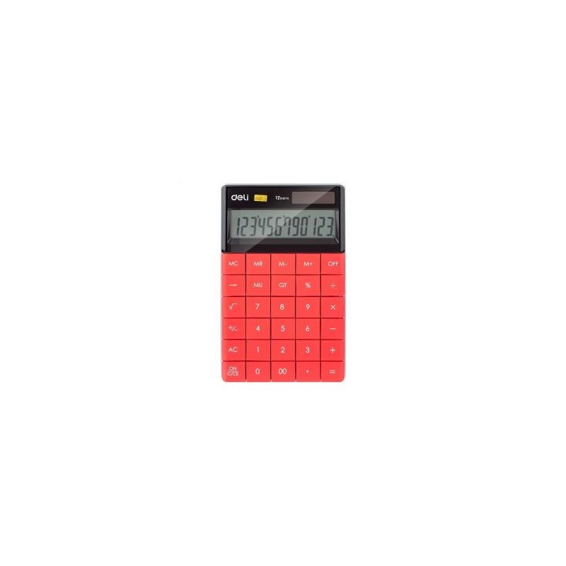 Calculator Plastic.12 Digits Dual Power 165.3x103.2x14.7mm Red - Deli