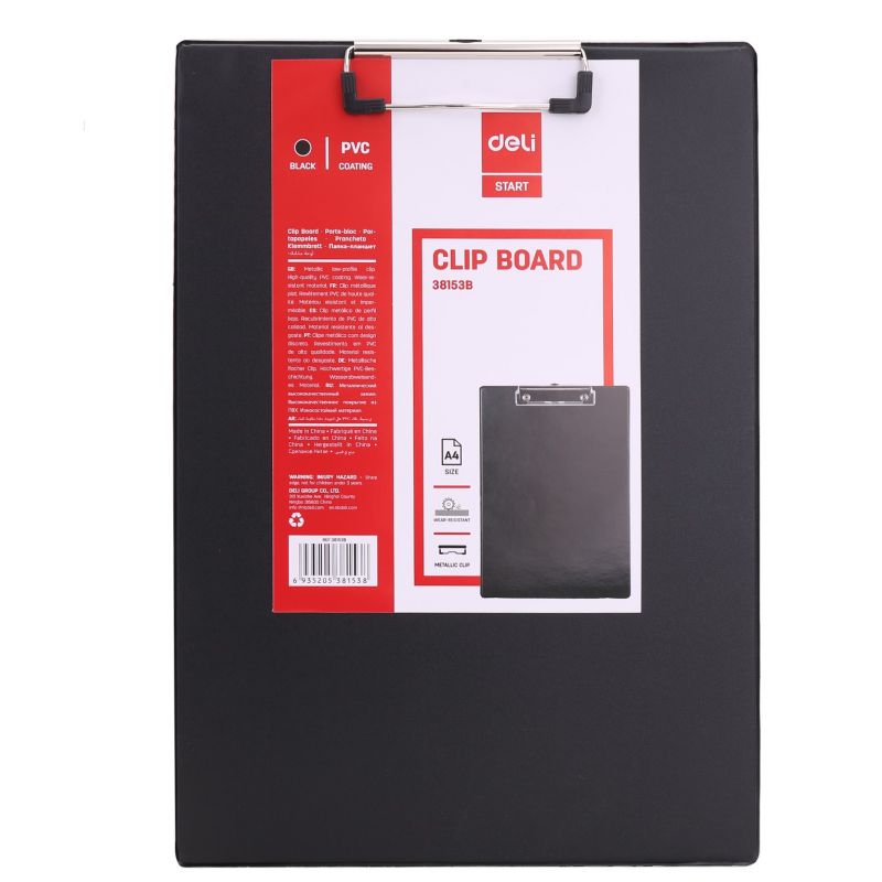 ClipBoard Metallic low profile clip A4 Black - Deli