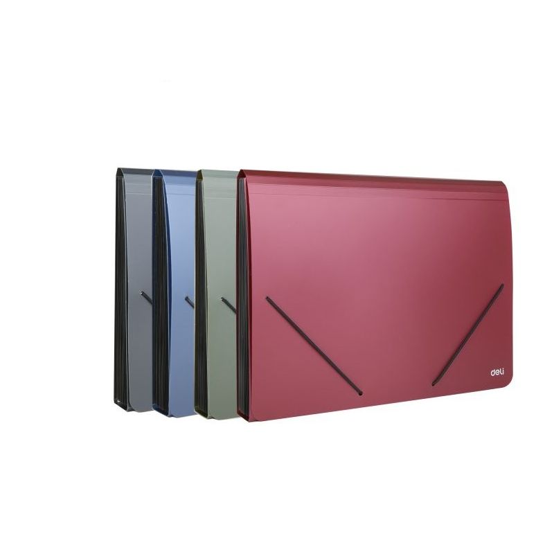 Expanding File A4 PP 13 Partition Elastic Cover Dark grey blue silver green - Deli
