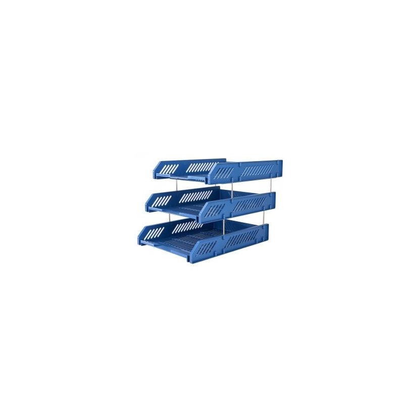 File Tray 3 Tier Plastic with metal connecting rods Blue - Deli