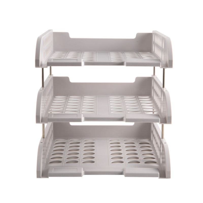 File Tray 3 Tier Plastic with metal connecting rods 258x330x109mm Grey - Deli