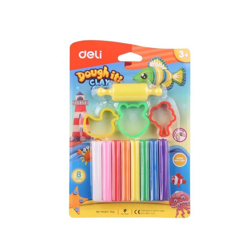 Modelling Clay - Plasticine 8 Colours Net Weight: 100g Assorted - Deli