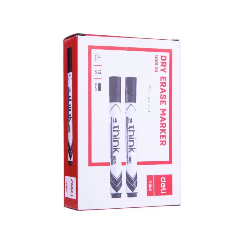 Whiteboard Marker - Bullet Tip 2.0mm (12pc) Think - Black - Deli