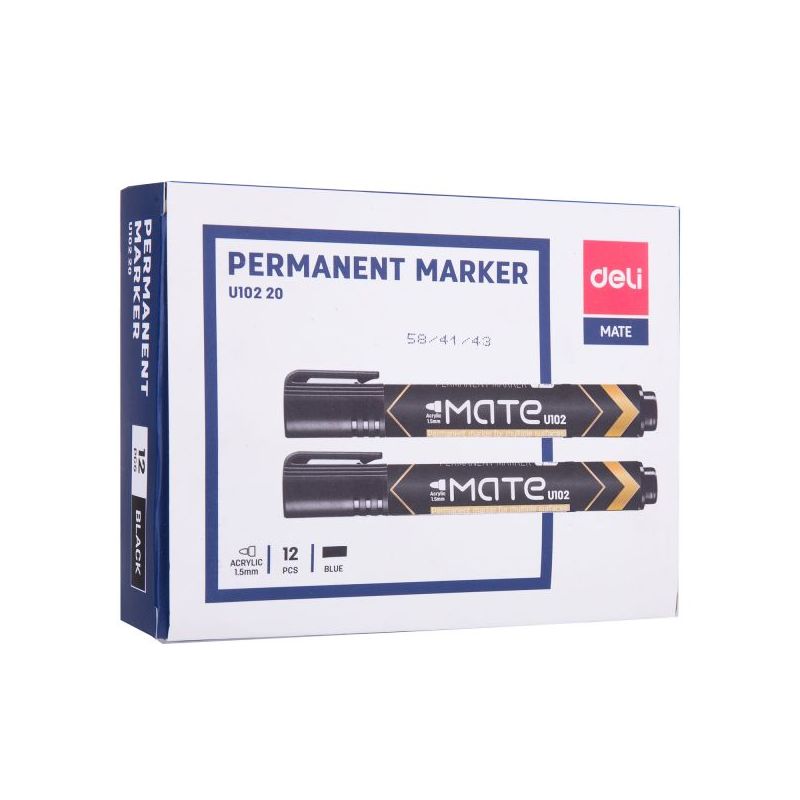 Permanent Marker - Refillable Bullet Tip 1.5mm (12pc) - Black - Deli