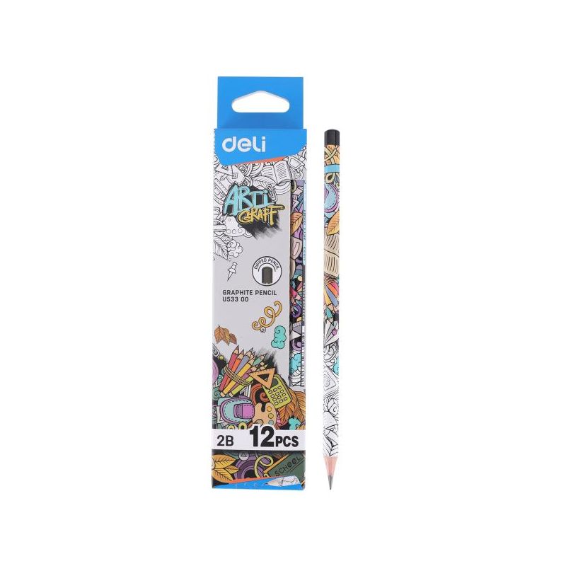 Pencils - 2B (12pc) Hexagognal End Dipped Black - Deli