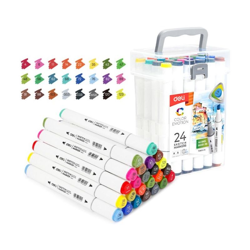 Sketch Marker - Felt Pen Dual Chisel and Bullet Tip (24pc) - Deli